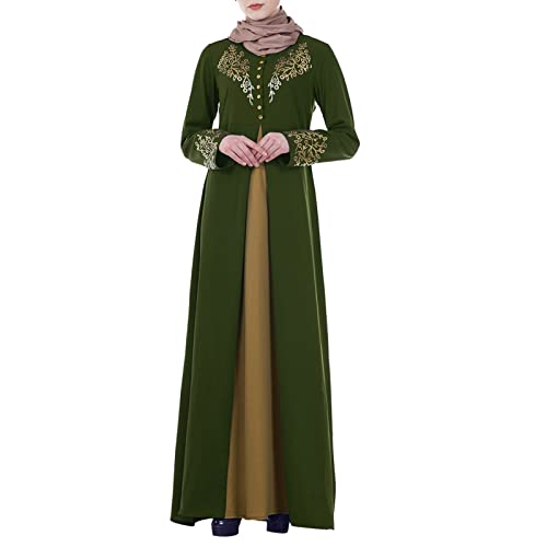 boseucn Damen Muslimisches Kleid, Damen Muslime Kleid Gebet Islamische Gebetskleidung Frauen Drucken Muslimisches Button Kleider Langarm islamisches Abaya Maxikleid Türkische Robe Elegantes Kleid von boseucn