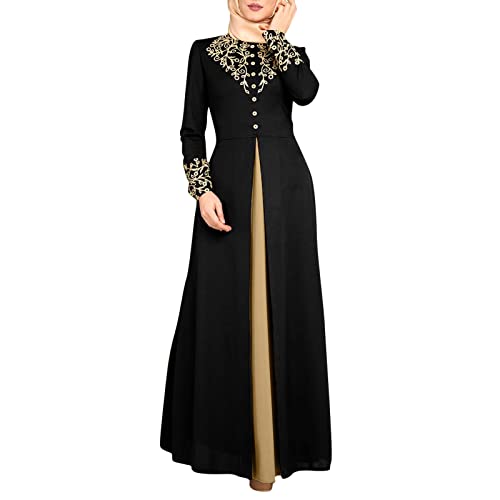 boseucn Damen Muslimisches Kleid, Damen Muslime Kleid Gebet Islamische Gebetskleidung Frauen Drucken Muslimisches Button Kleider Langarm islamisches Abaya Maxikleid Türkische Robe Elegantes Kleid von boseucn