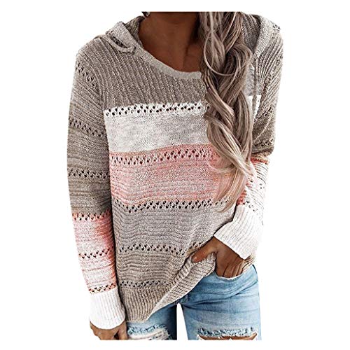boseucn Damen Pullover Gestreift, Rundhals Strickpullover mit Taschen Frauen Hollow Out Sweatshirt Oberteile Sweater Herbst Winter Casual Lose Pulli Streifen Pullover Damen Strickpulli von boseucn