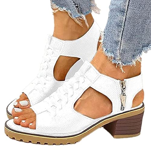 boseucn Damen Sandalen, Sandaletten Damen Blockabsatz Mittlere Ferse rutschfest Sandale Fischmaul Offene Zehen Reißverschluss Outdoorschuhe Mode Casual Sommer Freizeitschuhe Abendschuhe Römersandalen von boseucn