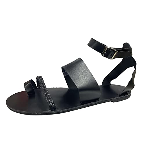 boseucn Damen Sandalen, Sandaletten Damen Flach Ringtoe Open Toe Sandale Einfarbig Abendschuhe Riemchen Bequem Mode Frauen Schuhe Casual Elegant Sommer Strandschuhe Sommerschuhe Freizeitschuhe von boseucn