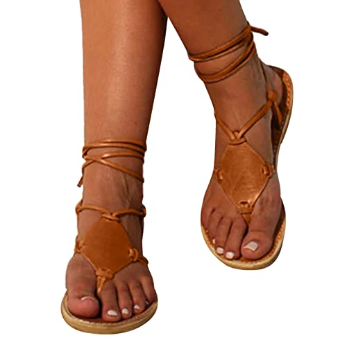 boseucn Damen Sandalen, Sandaletten Damen Flach Zehen kneifen Sandale Peep Toe Schnürsandalen Flip Flop Atmungsaktive Vintage Abendschuhe Casual Elegant Sommer Schuhe Strandschuhe Freizeitschuhe von boseucn