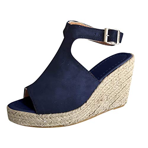 boseucn Damen Sandalen, Sandaletten Damen Plateau Keilabsatz Sandale Vintage Druck Schleife Riemchen Abendschuhe Peep Toe Atmungsaktive rutschfest Frauen Schuhe Casual Elegant Sommer Strandschuhe von boseucn