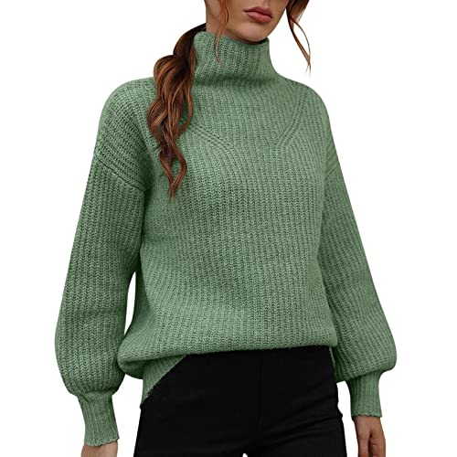 boseucn Damen Strickpullover Winter Baumwolle, Damen Rollkragenpullover Winterpullover Herbst Warm Weich Langarm Strick Elegantpullover Tops Damen Pullover Langarm Fledermaus Rollkragen Oversized von boseucn