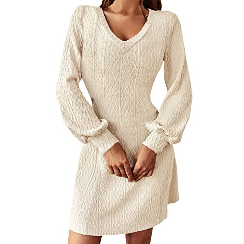 boseucn Damen Weihnachten Pulloverkleid, Pulloverkleid Damen V-Ausschnitt Elegant Strickkleid Langarm Pullover Tunika Kleid Mit Gürtel für Herbst Winter Strickkleider Damen Strickkleid Knielang von boseucn