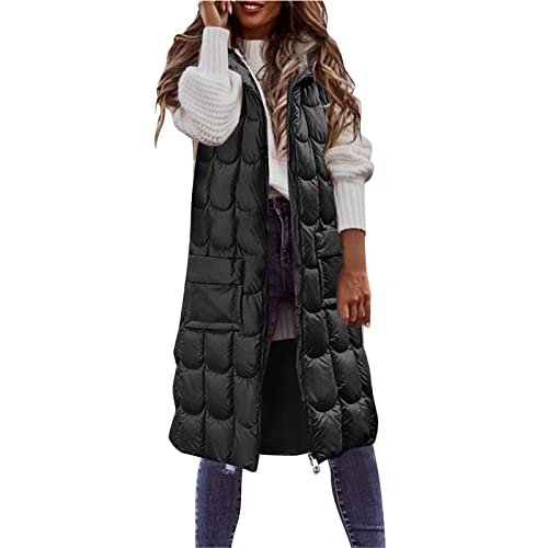 boseucn Daunenweste Damen Lang Mit Kapuze, Damen Kapuzen Daunenweste Mantel Winter Leichte Lange Schlanke Weste Jacke Ärmellose Tragbare Steppweste Winddichte Oberteile Sportweste Bodywarmer von boseucn