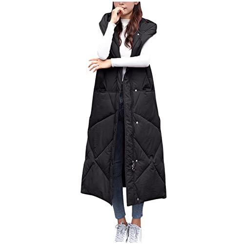 boseucn Daunenweste Damen Lang Mit Kapuze, Lang Jacke Weste Damen Daunenweste mit Kapuze Warm Winter Übergröße Extra Longweste Ärmellose Steppweste Gesteppt Outdoor Daunenmantel Winterjacke Mäntel von boseucn