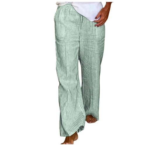 boseucn Gestreifte Loungehose für Damen Locker Gerade Lange Hose mit Taschen Streifen Freizeithose Streetwear Musselin Sommerhose Weitem Bein Elastische Pyjamahose Damen Y2k Gestreifte Hosen von boseucn