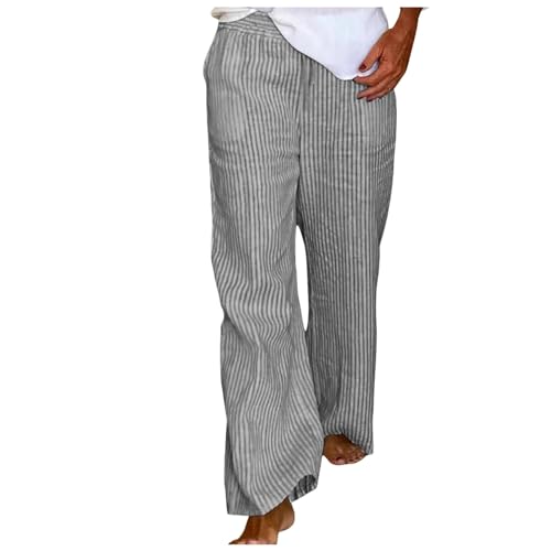 boseucn Gestreifte Loungehose für Damen Locker Gerade Lange Hose mit Taschen Streifen Freizeithose Streetwear Musselin Sommerhose Weitem Bein Elastische Pyjamahose Damen Y2k Gestreifte Hosen von boseucn