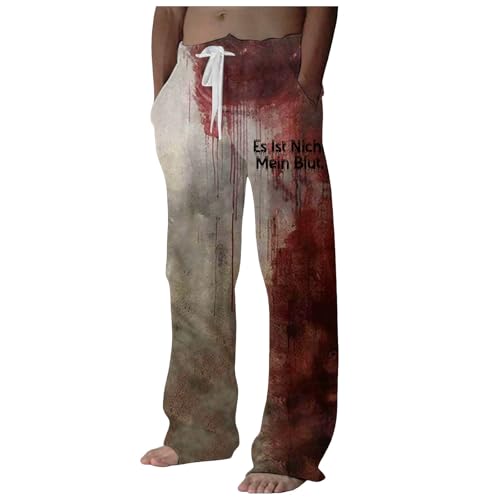 boseucn Halloween Hose Herren, Freizeithose Herren Blutspritzer Muster Lang Jogginghose mit Kordelzug Taschen Entsetzen Bloody Baggy Sporthose Casual Lose Bequem Trainingshose Festlich Kostüm von boseucn