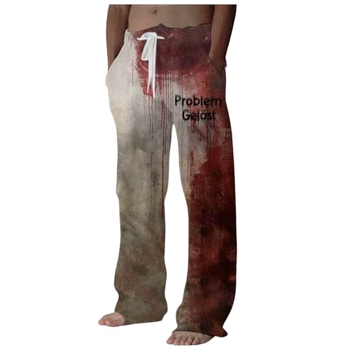 boseucn Halloween Hose Herren, Freizeithose Herren Blutspritzer Muster Lang Jogginghose mit Kordelzug Taschen Entsetzen Bloody Baggy Sporthose Casual Lose Bequem Trainingshose Festlich Kostüm von boseucn