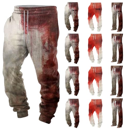 boseucn Halloween Hose Herren, Freizeithose Herren Blutspritzer Muster Lang Jogginghose mit Kordelzug Taschen Entsetzen Horror Bloody Baggy Sporthose Casual Lose Trainingshose Festlich Bequem Kostüm von boseucn