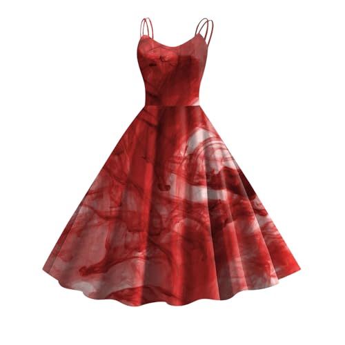 boseucn Halloween Kleid Damen, Kleider Damen Blutspritzer Muster Cocktailkleid A-Linie Swing Kleid Spaghetti Träger Partykleid Bloody Entsetzen Briefe Drucken Abendkleid Halloween Kostüm Damen von boseucn
