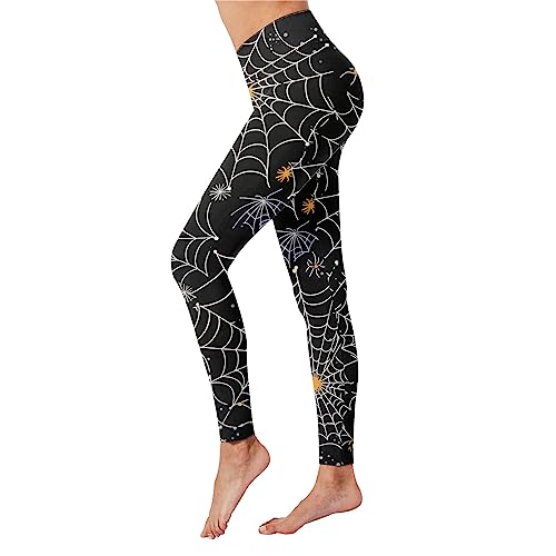 boseucn Halloween Leggings Damen, Damen Leggings Festlich Spinne Spinnennetz Drucken Sport Yogahosen Slim Fit Hohe Taille Lange Fitnesshose Tights Elastische Strumpfhosen Freizeithosen Streetwear von boseucn