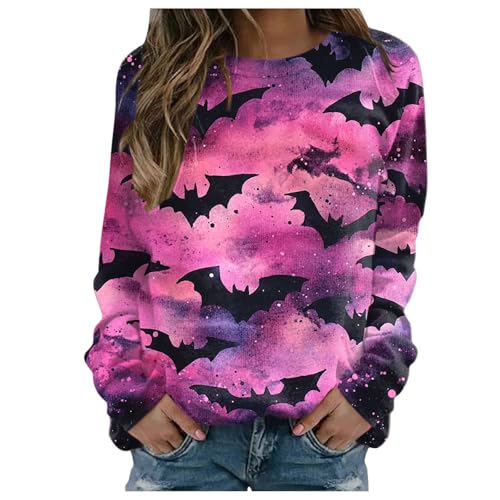 boseucn Halloween Pullover Damen, Langarmshirt Damen Pullover Halloween Kürbis Schwarze Katze Drucken Festival Kostüm Rundhals Langarm Lässige Sweatshirt Frauen Teenager Basic Tshirt Streetwear Tops von boseucn
