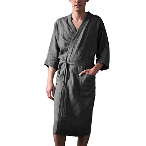 boseucn Herren Bademantel Lang, Leichter Bademantel Herren Bademantel Herren Baumwolle Morgenmantel Herren Herren Morgenmantel Bademantel Satin Lang Strickjacke Nachtwäsche Pyjamas Robe von boseucn