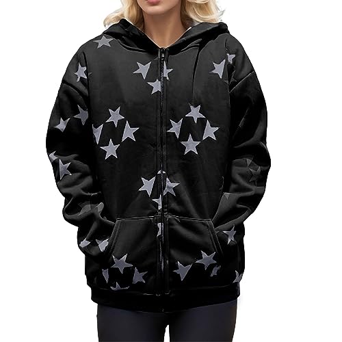 boseucn Hoodie Damen, Kapuzenpullover Damen Hoodie mit Kapuze Reißverschluss Stern Drucken Langarm Pullover Sweatjacke Sweatshirt Casual Frauen Herbst Winter Kapuzenjacke Tops Pulli Shirts Streetwear von boseucn