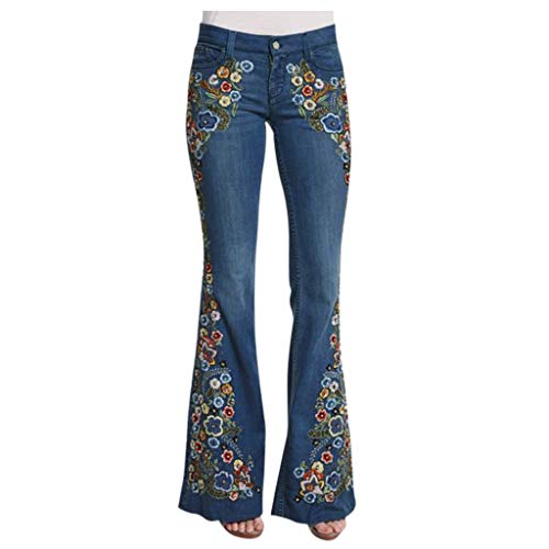 boseucn Jeans Damen, Jeanshose Damen Baggy Low Waist Jeans Y2K Blumen Stickerei Schlaghose Bootcut E-Girl Style Streetwear Breites Bein Jeans mit Taschen Mädchen Casual Sommer Outdoor Jeanshosen von boseucn