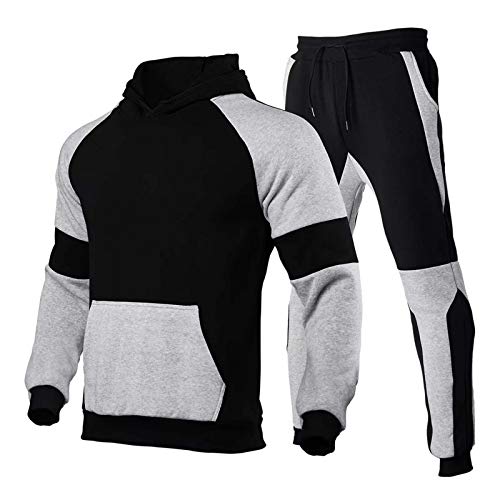 boseucn Jogginganzug Herren Set, Herren 2-Teilig Trainingsanzug Patchwork Hoodie und Jogginghose Streetwear Outfit Tracksuit Casual Winter Baggy Freizeitanzug Zweiteiliger Männer Sportanzug von boseucn