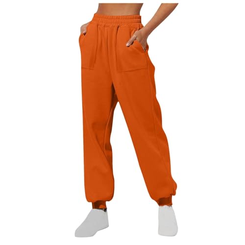 boseucn Jogginghose Damen, Damen Sporthose Lang Einfarbig Hosen Stretch Casual Lose Freizeithose mit Bündchen und Taschen High Waist Sweathose Teenager Mädchen Stoffhose Trainingshose von boseucn
