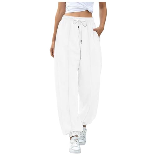 boseucn Jogginghose Damen Baggy, Damen Sporthose Lang Einfarbig Hosen Elastische mit Kordelzug und Taschen Casual Lose Freizeithose mit Bündchen High Waist Sweathose Teenager Mädchen Trainingshose von boseucn