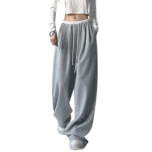 boseucn Jogginghose Damen Baggy, Damen Sporthose Lang Hosen Elastische Stoffhose mit Kordelzug Taschen High Waist Sweathose Casual Weites Bein Einfarbig Freizeithose Teenager Mädchen Trainingshose von boseucn