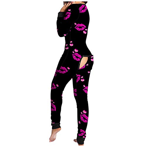 boseucn Jumpsuit Damen Schlafanzug Baumwolle, Damen Pyjama Jumpsuit Mit Po-Klappe Kuschelig Funktioneller Schlafanzug Pyjama Baumwolle Trainingshose Weich Pyjama-Overall Hautfreundlich Pyjama Und von boseucn