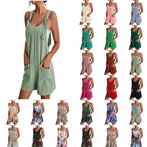 boseucn Jumpsuits Damen Kurz Sommer Shorts Latzhose Ärmellos Trägerhose Strampler Einfarbige Blumen Hose Hosenträger Romper mit Taschen Lose Playsuit Onesie Cargohose Strampelhöschen Arbeitshose von boseucn