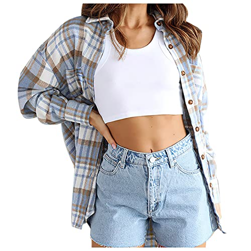 boseucn Karierte Bluse Damen, Damen Karrierte Bluse Langarm Karo Hemden Button down Hemdbluse für Alltag und Oktoberfest Knopfleiste Hemd Casual Lose Karohemd Langbluse Blusenshirt Oberteile von boseucn