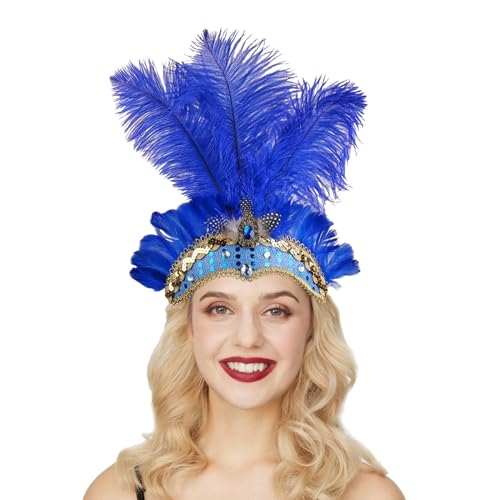 boseucn Karneval Kostüm Damen, Damen Samba Kopfschmuck Federschmuck Karneval Fasching Mottoparty Federkopfschmuck Brasilien Feder Haarschmuck Frauen Festival Burlesque Kopf Schmuck Stirnband von boseucn