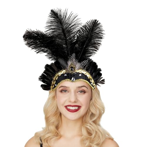 boseucn Karneval Kostüm Damen, Damen Samba Kopfschmuck Federschmuck Karneval Fasching Mottoparty Federkopfschmuck Brasilien Feder Haarschmuck Frauen Festival Burlesque Kopf Schmuck Stirnband von boseucn