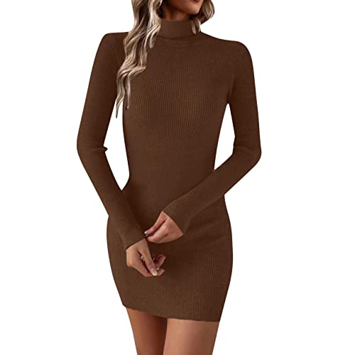 boseucn Kleider Damen Winter, Damen Kleider Strickkleid Pulloverkleid Langarm Rollkragen Kurz Kleid Einfarbig Minikleid Bodycon Freizeitkleid Damen Winter Herbst Elegant Slim Pulli Kleid von boseucn