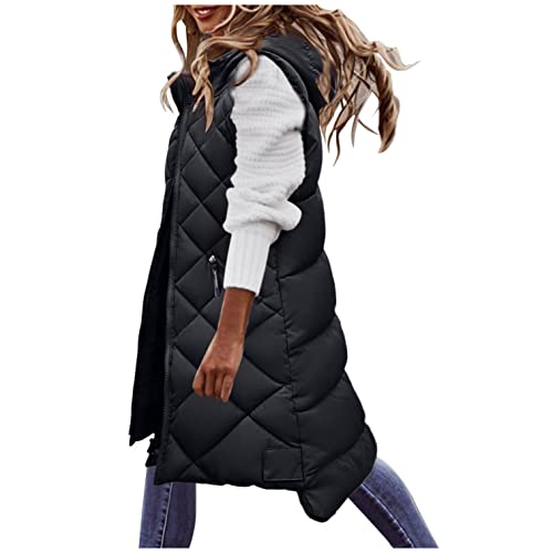 boseucn Lange Jacke Weste für Damen, Winterjacke Damen lang Daunenweste Baumwolle Weste Frauen Damen Winter Warm Weste Einfarbige Reißverschluss Ärmellose Steppjacke Taschen Mantel Weste von boseucn