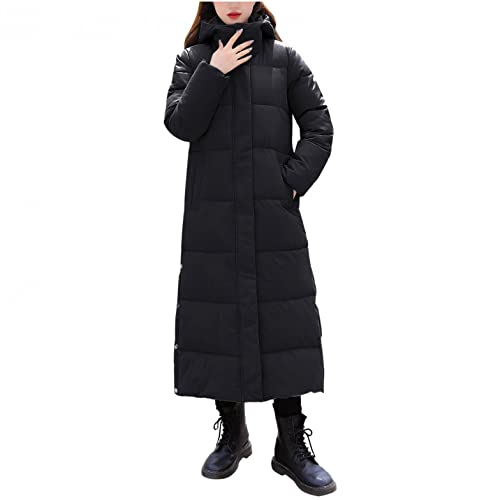 boseucn Mantel Damen Winter Lang Warm, Daunenjacke mit Kapuze Damen Langer Warmer wattierter Mantel Einfarbige Winterjacke Knöchellange geschlitzte Steppjacke Daunenjacke mit Rollkragen Wintermantel von boseucn