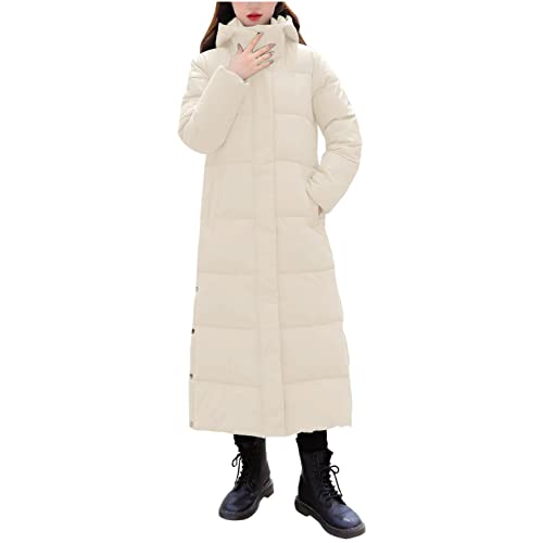 boseucn Mantel Damen Winter Lang Warm, Daunenjacke mit Kapuze Damen Langer Warmer wattierter Mantel Einfarbige Winterjacke Knöchellange geschlitzte Steppjacke Daunenjacke mit Rollkragen Wintermantel von boseucn