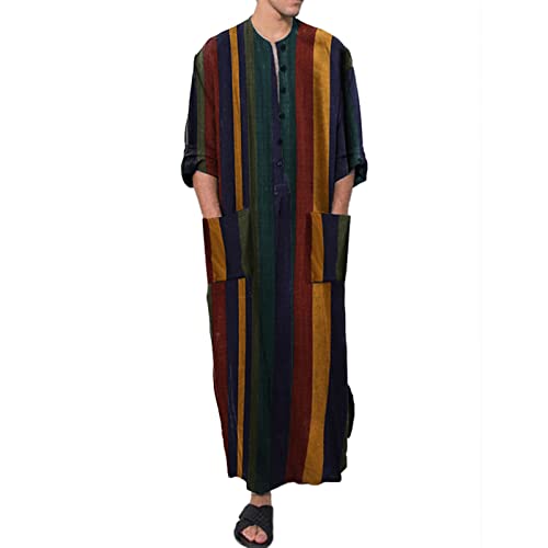 boseucn Muslim Kaftan Herren, Herren Kaftan Einfarbig Roben Halbe Ärmel Thobe Muslimische Kleidung Lang Abaya Große Größen Sommer Retro Männer Royalty Dubai Robe Islamisch Ramadan Gebetskleidung von boseucn