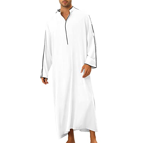 boseucn Muslim Kaftan Herren, Herren Kaftan Einfarbig Roben Halbe Ärmel Thobe Muslimische Kleidung Lang Abaya Große Größen Sommer Retro Männer Royalty Dubai Robe Islamisch Ramadan Gebetskleidung von boseucn