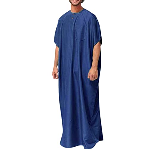 boseucn Muslim Kaftan Herren, Herren Kaftan Einfarbig Roben Halbe Ärmel Thobe Muslimische Kleidung Lang Abaya Große Größen Sommer Retro Männer Royalty Dubai Robe Islamisch Ramadan Gebetskleidung von boseucn