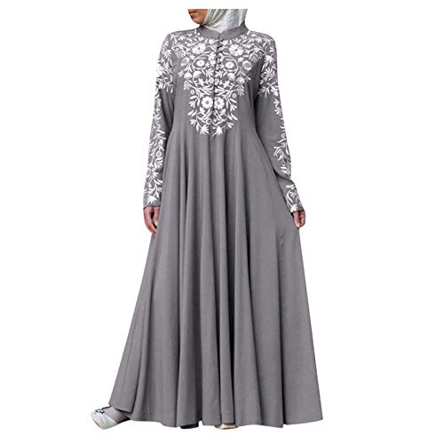 boseucn Muslimisches Kleid Damen, Damen Muslime Kleid Gebet Islamische Gebetskleidung Frauen Drucken Muslimisches Button Kleider Langarm islamisches Abaya Maxikleid Türkische Robe Elegantes Kleid von boseucn