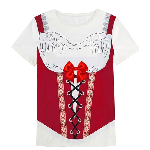 boseucn Oktoberfest Damen Outfit, Tshirt Damen Dirndl Drucken Festlich Tops Oktoberfest Locker Basic Teenager Mädchen Bayrische Rundhals Kurzarm Oberteile Karneval Casual Trachttshirt Cosplay Kostüm von boseucn