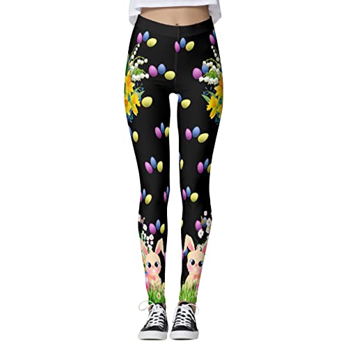 boseucn Ostern Damen Leggings, Damen Legging Osterhasen Ei Drucken Yogahose Sporthose Hohe Taille Blinkdicht Yoga Leggings Fitnesshose Laufhose Freizeithose Jogginghosen Tummy Control Strumpfhose von boseucn