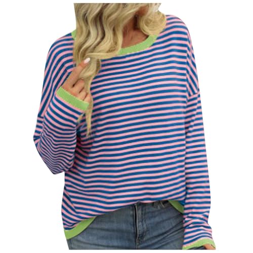 boseucn Pullover Damen Gestreift, Sweatshirt Damen Oversize Streifen Pulli Teenager Mädchen Streetwear Casual Gestreift Langarmshirt Lose Tops Rundhals Langarm Oberteile Streifen Pullover Damen von boseucn