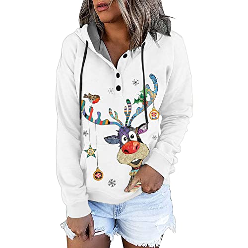 boseucn Pullover Damen Weihnachten, Weihnachtspullover Damen Weihnachts Hoodie Sweatshirt, Lustige Hässliche Christmas Pullover Rentier Bambi Kapuzenpullover Schneemann Weihnachtspulli mit von boseucn