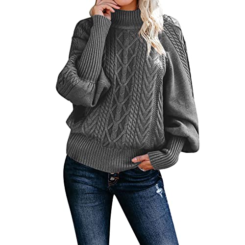 boseucn Pullover Damen Winter, Pullover Damen Elegant Rollkragenpullover Langarm Strickpullover Lässiges Stricken Pulli Winter Sweatshirt Oberteile Damen Fledermaus Rollkragen Oversized Pullover von boseucn