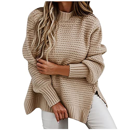 boseucn Pullover Damen Winter, Pullover Damen Elegant Rollkragenpullover Langarm Strickpullover Lässiges Stricken Pulli Winter Sweatshirt Oberteile Damen Fledermaus Rollkragen Oversized Pullover von boseucn