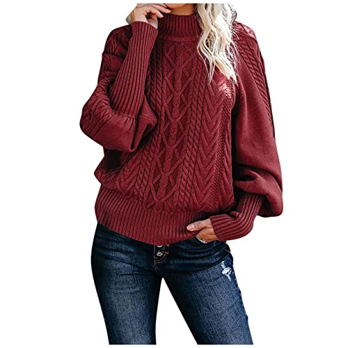 boseucn Pullover Damen Winter Baumwolle, Casual Damen Pullover Warm Grobstrickpullover Einfarbig Grobstrickpulli Langarmshirt Jumper Taillierter Winterpullover für Teenager Casual Damen Mädchen von boseucn