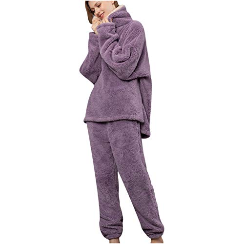 boseucn Schlafanzug Damen Lang, Schlafanzug Für Damen 2-Set Pyjama Mit Lange Oberteile Und Hosen Polar Fleece Hausanzug Kuschelige Und Warmes Flanell Nachtwasche PjS Für für Frauen Flanell Fleece von boseucn