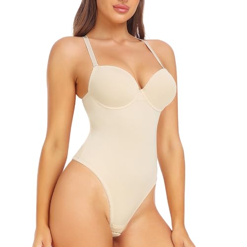 boseucn Shapewear Damen Body V-Ausschnitt Bauchweg Shape Bodysuit Stark Formend Bodys Frauen Atmungsaktiven Miederbody mit Verstellbarer Schultergurt Sculpting Tanga Formender Vielseitige Body Shaper von boseucn