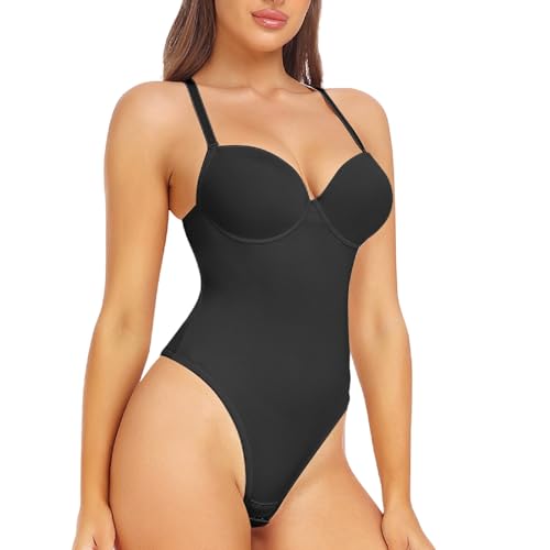 boseucn Shapewear Damen Body V-Ausschnitt Bauchweg Shape Bodysuit Stark Formend Bodys Frauen Atmungsaktiven Miederbody mit Verstellbarer Schultergurt Sculpting Tanga Formender Vielseitige Body Shaper von boseucn