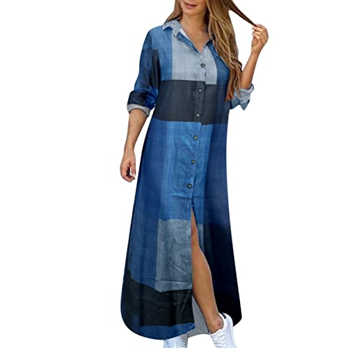 boseucn Sommerkleid Damen, Kleider Damen Hemdkleid V Ausschnitt Tasten Halbe Ärmel Maxikleid Zeitungsdruck Abendkleider Sommer Vintage Große Größen Partykleid Freizeitkleid Strandkleid Langkleid von boseucn
